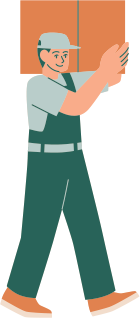 ダンボールを肩に担ぐ清掃スタッフのイラスト